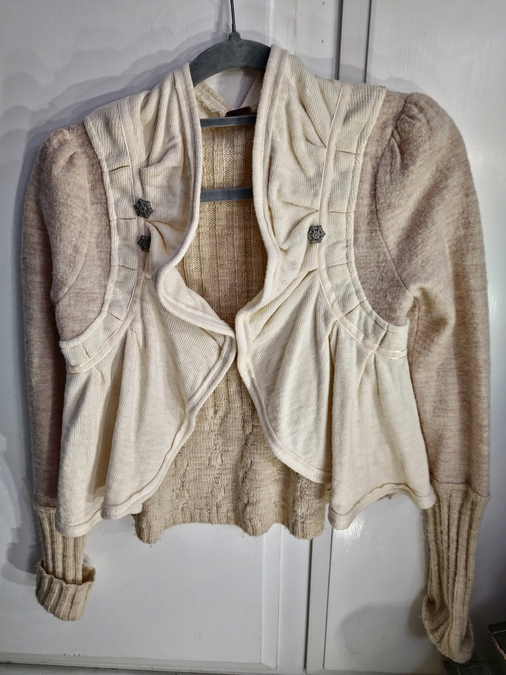 Free People Cream and Beige Layered Knit Cardigan